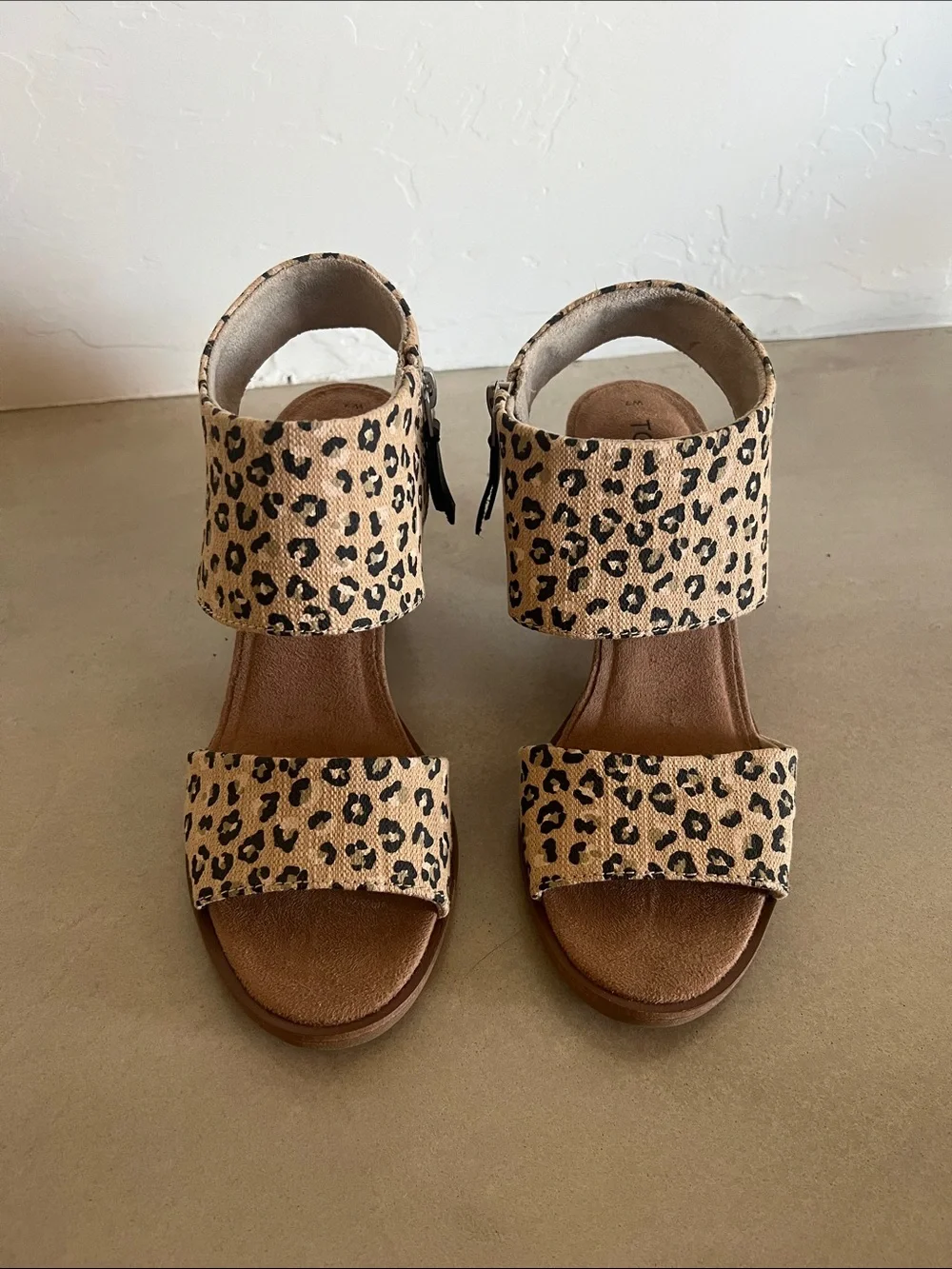 Toms Leopard Print Wedge Sandals - Brown/Black - Picture 1 of 6